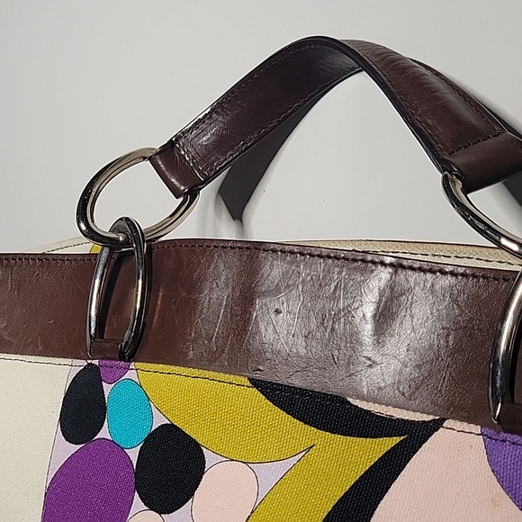 Emilio Pucci Tote Bag Purple Gold Colorful Psychedelic Double Handle Calf Trim - Picture 13 of 15